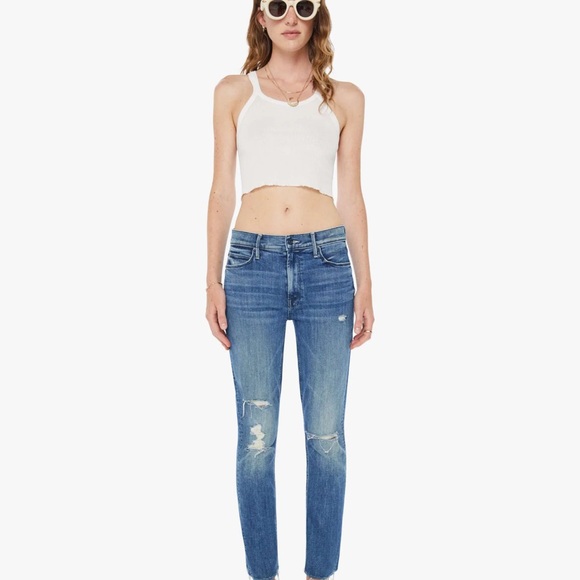 MOTHER Light Blue Mid Rise Dazzler Ankle Fray Jeans - Picture 5 of 14